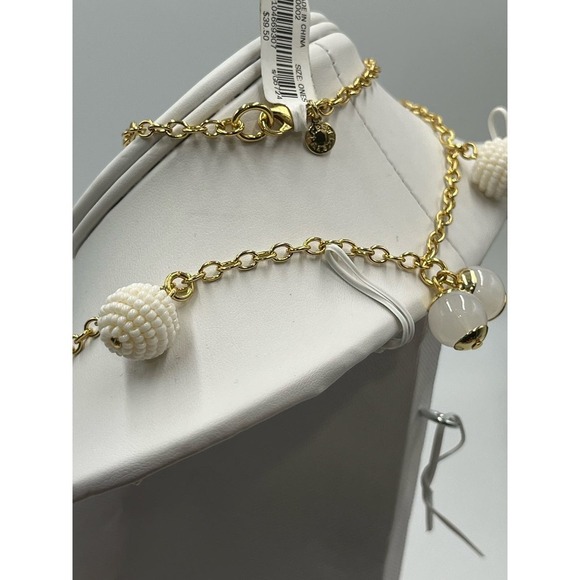 J. Crew Gold Tone White Beaded Beads and Whitish Orb Long Necklace New - Picture 4 of 12